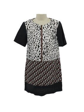 Duro Olowu Women Extra Small XS Black White Brown Linen Geometric Shift Dress